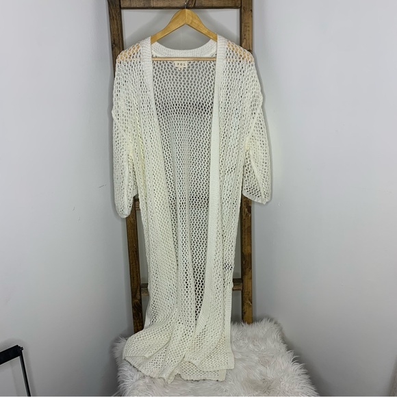 POL Sweaters - POL Elegant White Open-Knit Women's Sweater Cardigan Size S